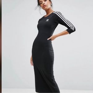 NWT Women's Black Originals 3 Stripe Midi Dress Small